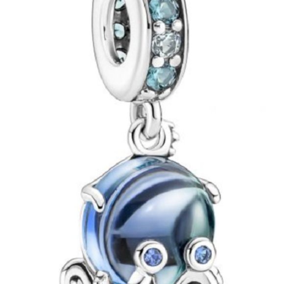 New Pandora Cute Octopus Dangle Murano Blue Glass Charm Bead w/pouch - Picture 2 of 4